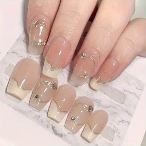 TEMU 고급스러운 라이트 럭셔리 숏 스타일 프렌치 팁 네일 10pcs, 핸드메이드 인조네일, 소프트한 숏 프렌치 네일 장식 패치