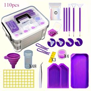 TEMU 페인팅 액세서리 키트 (플라스틱 조각 110개 포함) - 아트 도구 세트 (보관 용기 48개, 트레이, 왁스, 펜, 배수기, 튼튼한 정리 케이스 포함) - 공예 애호가에게 적합.|보석십자수