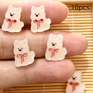 TEMU 10pcs 귀여운 웨스트 테리어 개 만화 버튼, 레진 재료, 흰색 색상, DIY 공예 및 수제품 프로젝트용 레드 보우 타이 디자인, 귀여운 개 장식