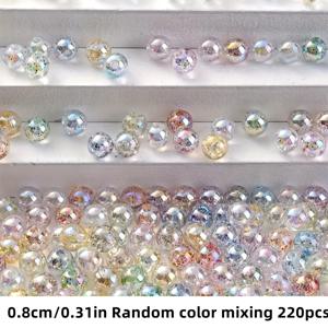 TEMU 220/110개 8mm AB 무광 아크릴 비즈 - DIY 주얼리 만들기용 투명 라운드 비즈, 혼합 색상 파우더 필드, 여성 패션 액세서리용 공예 재료, 휴대폰 체인 및 목걸이용 스페이서 비즈, 반짝이는 효과의 아이리디센트 비즈