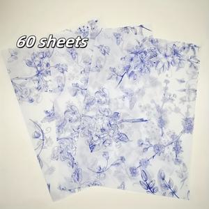 TEMU 20/60장 QOQI 블루 라일락 꽃무늬 티슈 페이퍼 - 20x14인치 얇은 선물 포장용지, 방습 의류 보호, 생일, 발렌타인데이, 크리스마스 선물에 적합한 섬세한 물품 보호용, 우아한 패키징, 캔들왁스 코팅