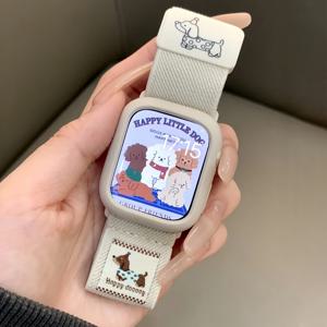 TEMU 애플워치 밴드 시리즈 S10 6 5 SE 38mm 40mm 41mm 42mm 44mm 45mm 46mm 49mm 여성용 나일론 스트랩 + 케이스 포함, 한국 귀여운 강아지 자석 밴드 2개 세트