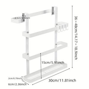 TEMU 1개 캐비닛 도어 정리대 - 화이트 공간 절약형 멀티펑셔널 메탈 랙, 타월 바 & 후크 포함, 조절 가능한 높이 벽걸이 수납장 (주방/욕실/사무실/식료품 저장소용), 플라스틱 랩/도마/베이킹 시트 보관 가능