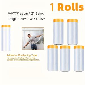 TEMU 1/12 PVC 페인트 테이프, 탈착식 보호 필름 및 조절 가능한 접이식 접착 필름 롤 특징, 자동차 페인팅 및 가정 장식에 적합, 내구성이 뛰어난 PVC 재질로 제작, 흰색과 노란색으로 디자인