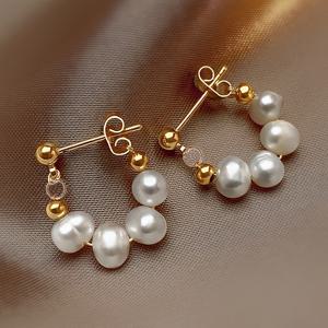 TEMU 우아하고 유혹적인 인조 진주 귀걸이 한 쌍 | 18K 금도금 구리, 925 스테인리스 실버 귀바늘, 및 파티에 적합