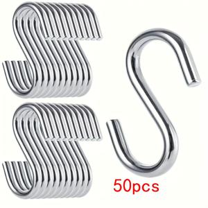 TEMU 50개입 헤비듀티 S-후크 - 176lb/후크 하중, 주방·차고·욕실·정원용 내식성 스테인리스 스틸 걸이 후크 - 파이프, 케이블, 공구 걸기용 - 가정·작업장·농장·상업용, 튼튼한 구조, 내구성 강철 산업 도구