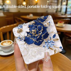 TEMU 플로럴 콤팩트 거울 - 양면 접이식 메이크업 거울, 아름다운 꽃무늬가 있는 편리한 여행용 거울, 핸드백, 주머니, 화장 보정에 적합하며 여성 및 여아를 위한 사랑스러운 선물