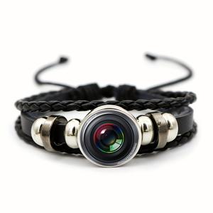 TEMU 1개 패키지 블랙 인조 가죽 남성용 팔찌, 62mm 렌즈 디자인과 정교한 패턴, 풍부한 색상, 높은 선명도. 전문 사진 촬영에 필수적인 액세서리로, 파티 장식으로도 완벽하며 추수감사절 저녁식사와 크리스마스 파티를 위한 이상적인 선물