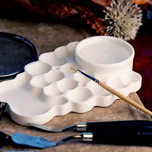 TEMU 대형 팔레트 - 무거운 밝은 화이트 플라스틱 팔레트, 홈이 있는 미끄럼 방지 베이스 - 아크릴, 유화, 수채화용 팔레트 - 전문 스튜디오 및 교실용 - 초보자와 전문가를 위한 이상적인 선물, 다공성 디자인, 견고한 구조, 취미 화가를 위한 페인팅 도구