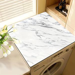 TEMU 1개 대리석 패턴 가전 커버 매트 - 대리석 질감 표면 보호기, 스크래치 방지, 화이트 & 그레이 럭셔리 디자인, 수분 흡수 내구성 세탁기 및 냉장고 보호대, 세탁실, 주방 카운터탑, 식기세척기 안전, 쉬운 청소 표면, 세탁기 & 가전제품에 적합, 현대적인 홈을 위한 스타일리시한 대리석 디자인, 스크래치 및 유출로부터 보호|냉장고