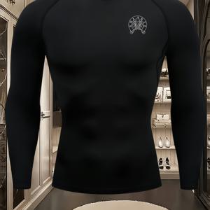 TEMU 토템 프린트가 있는 남성용 컴프레션 퀵 드라이 고탄력 쇼트 트레이닝 탑. 헬스, 복싱 훈련 및 러닝에 적합하며, 통기성 좋은 폴리에스터 원단으로 제작되어 신축성, 흡습성 및 속건성 모두 뛰어납니다.