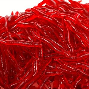 TEMU 300개 시뮬레이션 레드 웜 소프트 베이트 - 35mm 리얼리스틱 고무 지렁이, 배스 및 민물 낚시용 인공 새우 루어, 내구성 있는 포장된 미끼