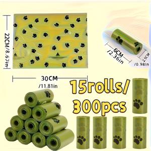 TEMU 15롤/300개입 누수 방지 및 냄새 방지 애완 동물 배변 봉투 | 발톱 프린트 디자인, 간편한 청소를 위한 두꺼운 폴리에틸렌, 내구성이 뛰어나고 고품질, 강아지 및 고양이에게 적합