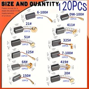 TEMU 120개 탄소 브러시 세트 - 가정 개조용 전동 공구 (앵글 그라인더 / 임팩트 드릴 / 전동 드릴 / 로터리 해머 / 원형 톱) 12가지 사이즈, 수리 및 교체 부품용