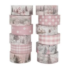 TEMU 12개 (12롤) 빈티지 겨울 풍경 와시 테이프 - 공예, 스크랩북, 선물용 - 눈 덮인 언덕과 계절 모티프가 있는 겨울 풍경