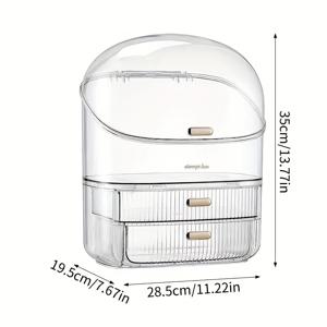 TEMU 투명 화장품 보관함 (오픈형 서랍 2개 & 뚜껑 1개 포함) - 얼굴 마스크, 제품, 립스틱, 네일 폴리쉬, 메이크업 브러쉬 보관을 위한 두꺼운 플라스틱 정리함 - 조리대 진열 케이스, 메이크업 정리함, 정리함|매니큐어|립스틱