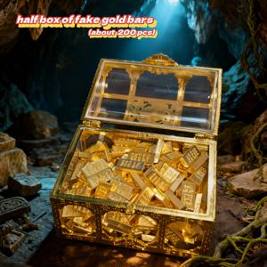 TEMU 해적 보물 상자 ( 금바리 포함) | 플라스틱 주얼리 박스, 금 Nuggets, 왕의 보물, 보물 테마 장식, 크리스마스에 적합, 레트로 장식품, 다양한 방 유형 및 휴일에 이상적