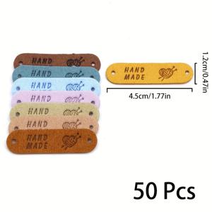 TEMU 의류용 수제 라벨 인조 가죽 태그 50개, DIY 모자 가방 의류 액세서리용 수공예 라벨