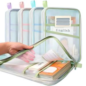 TEMU 지퍼 클로저 & 캐리 스트랩이 있는 5팩 투명 메쉬 나일론 문서 파일 폴더 - A4 사이즈 경량 바인더리스 북 오거나이저 파우치, 사무실용, 책, 잡지, 매뉴얼, 제안서, 보고서, 계약서용