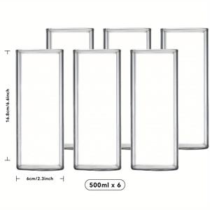 TEMU 6개 세트 고온 내성 투명 사각 단층 유리컵 (250/400/500ml 다중 사이즈) - 대용량 보로실리케이트 유리 파티컵, 주스, 음료, 커피, 칵테일, 맥주, 혼합 음료용