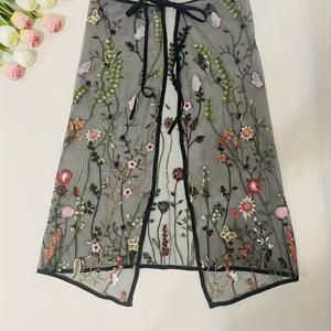 TEMU 여성을 위한 세련되고 독특한 시어 레이어드 드레스. 정교한 꽃과 새 디자인의 헤비 자수, 편안한 실루엣, 기하학적 패턴이 특징입니다.|여름원피스|여성원피스