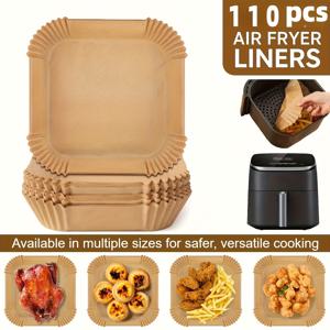 TEMU 110개 에어프라이어 라이너 | 대형 논스틱 러플 엣지 베이킹 페이퍼 시트, 내유성 & 450°F까지의 전자레인지 내열 - 오븐, 전자레인지, 프라이어용 사전 재단 - 치킨, 감자튀김, 페이스트리 호환 - 대용량 팩|에어프라이어