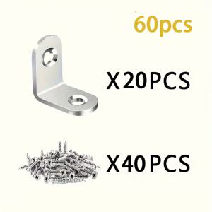 TEMU 60개 코너 브래킷 세트 (20개 + 40개), 나무 가구 의자 서랍 캐비닛에 적합 - 탈착식 표면 및 스크래치 방지 금속 커넥터, 목공, 선반, 테이블, 침대 프레임에 적합