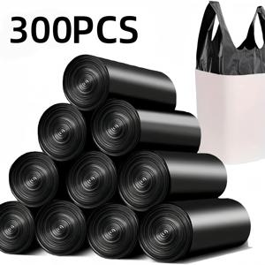 TEMU 2롤 300매 블랙 휴대용 두꺼운 쓰레기봉투 - 사무실, 주방, 거실, 욕실, 야외 모임, 상업용 폐기물 등 다양한 용도에 적합. 크리스마스와 새해를 위한 스타일리시한 쓰레기봉투|가방|음식물쓰레기통