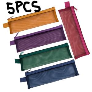 TEMU 휴대용 내구성 나일론 메쉬 메이크업 브러쉬 보관백 5개 세트, 다양한 색상, 투명 및 가시성, 대용량 립스틱 보관백, 다기능 보관 파우치, 학교, 사무실, 여행 필수품, 필통, 눈썹 연필, 메이크업 브러쉬, 여행 필수품, 패셔너블 보관함, 가벼운 가방, 메이크업 백, 메이크업 애호가 및 전문 메이크업 아티스트용|필통