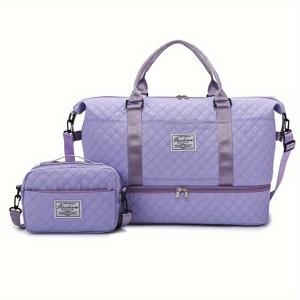 TEMU 대용량 여행 더플백 건조/습기 분리 기능 - 수영, 요가, 스포츠 및 탑승을 위한 내구성 있는 패브릭 체육관 가방 - 신발 보관함과 화장품 정리함이 있는 휴대용 크로스바디 백 (블랙), 요가 액세서리 캐리어