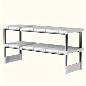 TEMU 조절 가능한 싱크대 아래 수납 선반 - 내구성 강한 스테인리스 스틸 프레임 & 플라스틱 선반, 다층 공간 절약형 캐비닛, 욕실 캐비닛에 적합, 작은 공간용 조절 가능한 높이 선반 유닛, 조립 필요|욕실선반|수납정리함|화장실선반