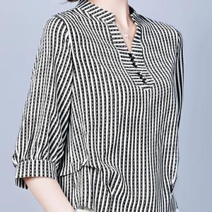 TEMU 여성용 루즈핏 복부 커버 시폰 셔츠, 새로운 여름 한국 스타일 78소매 상의, V넥 고급 블라우스