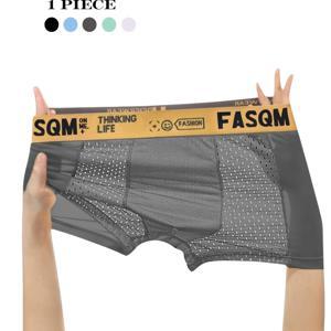 TEMU 남성용 아이시 차림 쿨한 부드러운 편안한 드로즈 팬티 1개, 메쉬 패치 통기성 편안한 신축성 트렁크, 남성용 캐주얼 무지 컬러 속옷 스카이 블루 블랙 딥 그레이 대비 색상 레터 프린트 허리 밴드