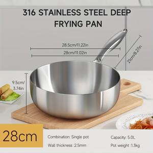 TEMU 18/10 삼중 스테인리스 스틸 프라이팬 (뚜껑 포함), 모든 조리기구 호환, 최대 660도 오븐 사용 가능, 식기세척기 안전