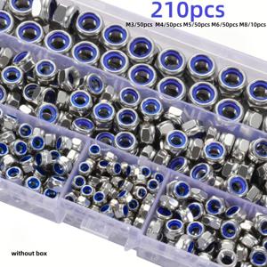 TEMU FVEBLSN-210-Pcs/150-Pcs 나일론 잠금 너트 - 나일론 인서트, 풀 스레드, M3/M4/M5/M6/M8 잠금 설계, 산업 및 과학 응용, 건설, 전기 수리 및 설치용 헥스 스크류, 내구성 있는 구조, 박스 없는 패스너