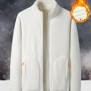 TEMU 남성용 양면 솔리드 컬러 재킷, 스타일리시하고 캐주얼한, 따뜻한 플리스 재킷