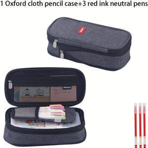 TEMU 4개 세트: 옥스포드 천 필통 (빨간색 잉크 중성 펜 3개 포함), 휴대용 사무용 문구 보관함, 소형 지퍼, 학습용 문구 보관에 적합|필통