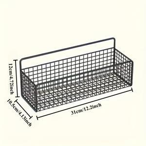 TEMU 욕실 벽용 금속 수납 랙 1개, 무손실 스티커 2개 무료 제공, 화장품 보관용으로 디자인, 간편한 흑백 직사각형 격자 특징|욕실선반