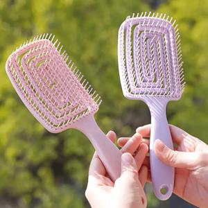 TEMU 2개 세트 여성용 헤어 스타일링 빗 | 모든 헤어 타입용 패딩 플라스틱 브러쉬, 속이 빈 디자인, ABS 핸들