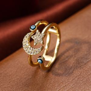 TEMU 구리 지르코니아 에나멜 악마의 눈 반지 여성 별 달 레트로 꼬리 반지 오픈 반지 여성 우아한 주얼리 여성 액세서리