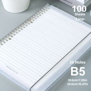 TEMU 1개, A5/B5, 100매, 200페이지 초고밀도 내부 코어, 텍스처 PP 커버, 분리형 휴대용 투명 코일 루스리프 노트북, 줄자, 격자, 학생 또는 비즈니스 노트, 일상 생활, 다이어리