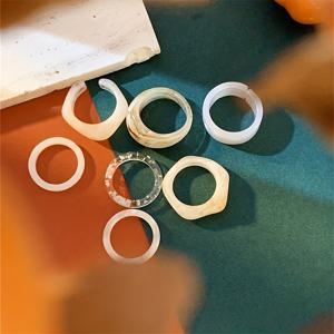 TEMU 7개 세트 레진 링, 플라스틱 아크릴 여성용 반지, 청춘 감성 컬러풀 스태커블 쥬얼리, 두꺼운 돔 디자인 트렌디한 반지, 대량 구매 가능