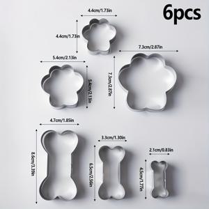 TEMU 6pcs 스테인레스 스틸 쿠키 커터 세트, DIY 케이크 베이킹 도그 본 및 발 모양 몰드, 가정용 주방 사용을 위한 애완 동물 간식 쿠키 커터 도구 (1)