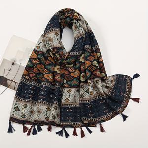 TEMU 새로운 가을/겨울 여성 에스닉 스타일 태슬 패치워크 프린트 스카프, 칭하이 호수 북서부 중국 여행용 따뜻한 숄