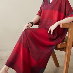 TEMU 여성용 보호 커버업, 플러스 사이즈 V넥 체크무늬 루즈핏 바캉스 비치 카프탄 드레스|인견원피스