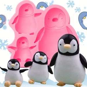 TEMU 럭셔리 대형 펭귄 실리콘 몰드, 펭귄 가족 케이크 장식 퐁당 몰드, 컵케이크 토퍼 초콜릿 머핀 플라워 페이스트 마지팬 검 아이스 에폭시 레진 폴리머 클레이 공예용