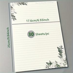 TEMU 화이트 매그놀리아 플로랄 노트북 30장 - 6. 9.84인치 줄무늬 및 빈 페이지, 무광 마감, 저널링, 메모 작성 및 문구용 우아한 디자인, 학생과 전문가에게 완벽함, 학생 문구류 | 스타일 | 찢어질 수 있는 시트