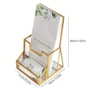 TEMU 우아한 골든 글라스 브로셔 스탠드와 명함 홀더 - 현대적인 삼단 디스플레이, 전단지, 잡지 등에 적합 - 설치 필요 없음