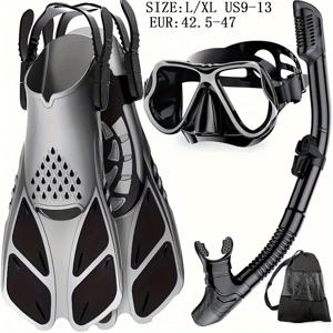 TEMU Qingsong 3피스 스노클링 세트, 안티-포그 스노클링 마스크와 스노클, 수영 핀, 보관 가방 포함, 수영용 스노클링 장비, 스노클링, 청송