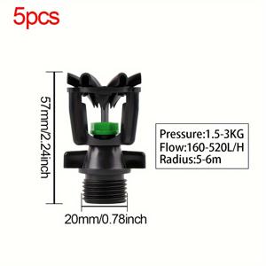 TEMU 자동 회전 스프링클러 5개 세트, 수나사 헤비듀티 ABS 플라스틱 360° 회전 잔디 및 정원 급수 시스템, 분사/미세분사 스프레이로 넓은 면적 커버리지, 정원, 잔디, 채소밭 관개용